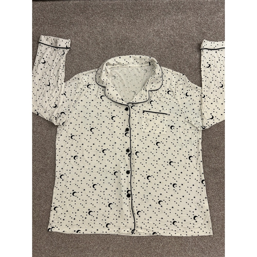 Cozy Soft Pajama Top Womens XL White Celestial Moon Star Print Excellent L/S